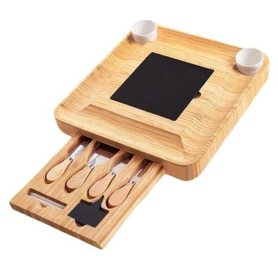 China Sustainable round acacia wood cheese board set with drawer set cutting board and cutlery board tray for sale