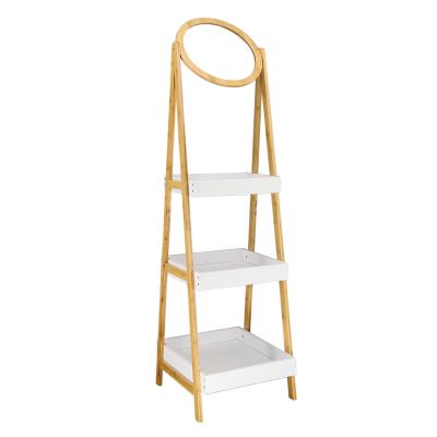 China Viable Bamboo Makeup Mirror Bathroom Mirror Bathroom Storage Vertical Dressing Rack for sale