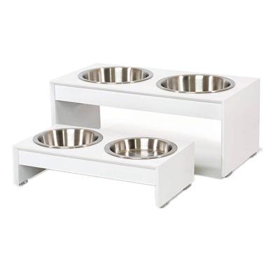 China Morden Bamboo White Stand Type Stainless Steel Bowl For Dog And Cat for sale