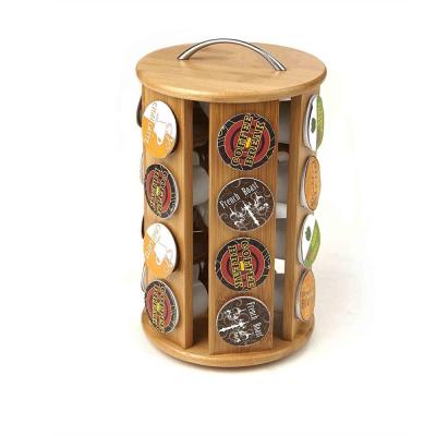 China Sustainable Bamboo Coffee Pod Carousel 24 Capacity Coffee Storage Carousel Racks For K-Cup Pods for sale