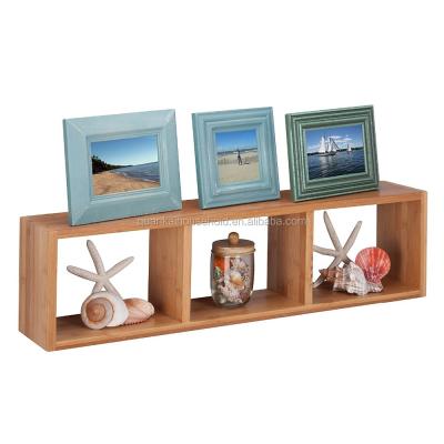 China Eco - Friendly Bamboo Material Triple Cube Wall Shelf With Rack Hardware for sale