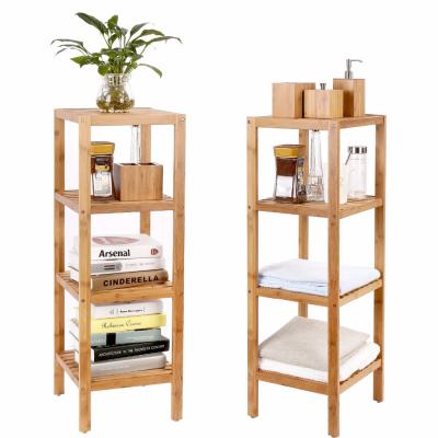 China Free Standing Bamboo Tower Shelf 4-Tier Multifunctional Free Standing Bathroom Rack Storage Organizer for sale