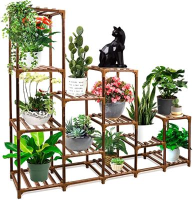 China Modern Wooden Tall Tiered Plant Shelf Multiple Flower Plants Display Stand Organizer for Window Garden Balcony Patio Corner for sale