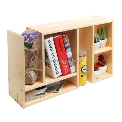 China Bamboo Wood Storage Organizer Adjustable Book Shelf Storage Desk Stand for sale