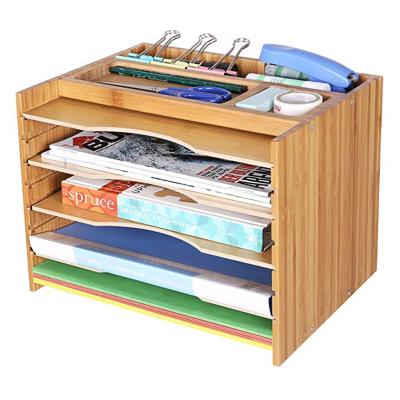 China Layering Shelf Storage Box Viable Bamboo Desktop Separation Rack Storage File Shelf for sale