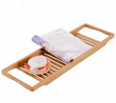 China Durable Sustainable Bamboo Cart Tray Pad Wine Candle Holder Bathtub Reading Bathtub Tray Bathroom Shelves Support for sale