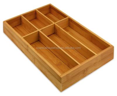 China Sustainable Bamboo Tray 6-Compartment Kitchen Drawer Organizer for sale