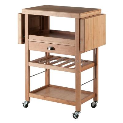 China Sustainable Bamboo Wooden Drop-leaf Kitchen Cart for sale