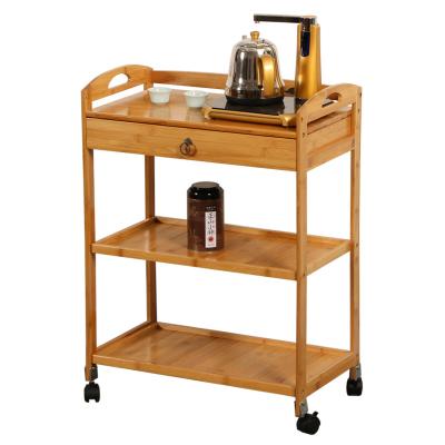 China Eco - Friendly Natural Bamboo Kitchen Cart Cart With Wine Glass Rack And Marble Countertop for sale