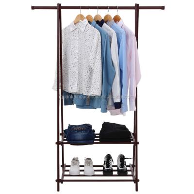 China Stocked Garment Rack Heavy Duty Metal Clothes Coat Rack2-Tier Shoe Storage Shelf Brown for sale