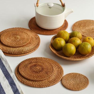 China Sustainable Handwoven Cane Coasters Mats Thermal Table Mat Used For Bowl /dish /tea Cup Place Mat Tea Ceremony Rattan Slices for sale