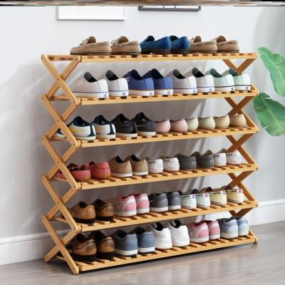 China (Height)Brown Adjustable Bamboo 6 Row Folding Shoe Rack for sale