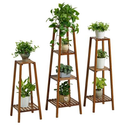 China 2-4 Layers Sustainable Natural Bamboo Plant Racks, Flower Pot Shelf, Brown for sale