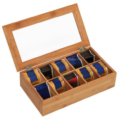 China Viable natural bamboo box for tea with 10 compartments of sections 36 x 20 x 9 cm for sale