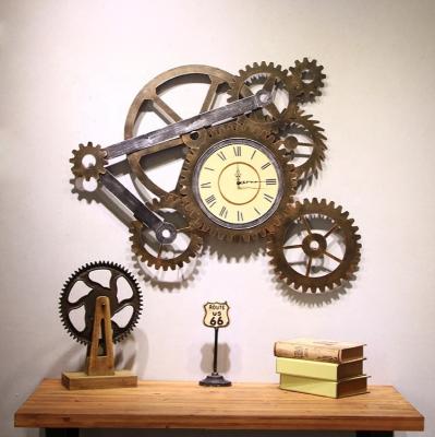 China Retro industrial gear industrial wall clock old style attic wall decoration painting ornaments creative bar decoration clock for sale