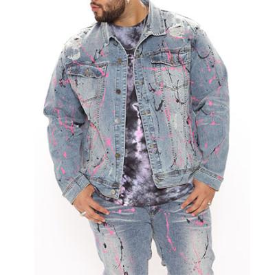 China Reversible Pink and Black Splatter Ink Washed Scratch Design Fashion Street Wear Mens Jeans Denim Jackets for sale