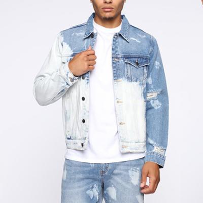 China Custom Waterproof Gradient Blue Color Washed Sleeve Ripped Scratch Denim Jacket Street Wear Stylish Coats for sale