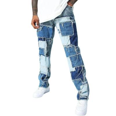 China QUICK DRY Casual Patch Spliced ​​Distressed Jeans Washed Zipper Fly Hombre Pantalones Jeans for sale