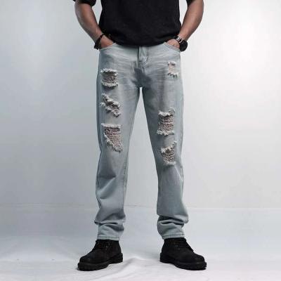 China QUICK DRY Vintage Ripped Distressed Jeans Street To Wear Zipper Fly Hombre Pantalones Casual Jeans for sale