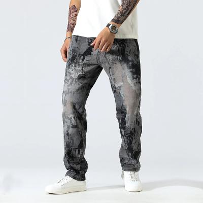 China Custom Factory Fashion Jeans Mens QUICK DRY Painted Street Design Casual Zipper Fly Straight Distressed Jeans for sale