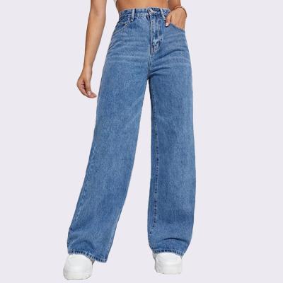 China Custom Women's Jeans Waterproof Washed Blue High Waist Casual Fashion Hot Sale Wide Leg Jeans for sale