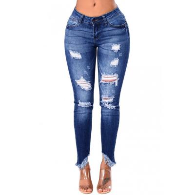 China High Quality Breathable Denim Hole Skinny Stretchy Pencil Plus Size Jeans Pants High Rise Jeans Womens Jeans for sale