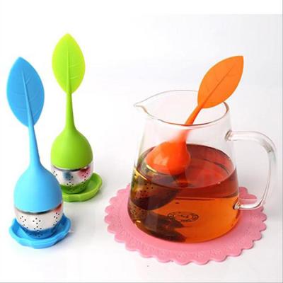 China Viable BPA Free Silicone Leaf Shape Handle Stainless Steel Tea Infuser Strainer Food Grade Silicone Tea Filter for sale