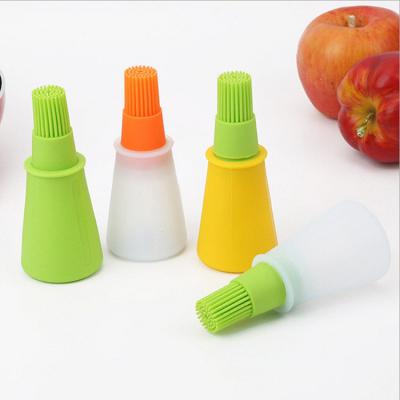 China Sustainable Food Grade Cooking Tools Wholesale BBQ Basting Portable Honey Grill Silicone Oil Bottle Brush Sauce Bottle With Brush for sale