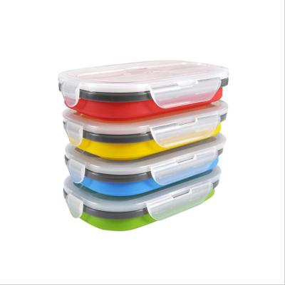 China Portable Bento Box Silicone Food Storage Folding Microwavable Silicone Microwave Lunch Box Kitchen Container For Kids for sale