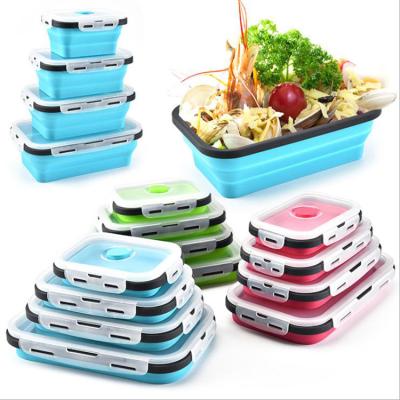 China Microwavable Reusable Food Grade Food Storage Container For Kids Set Microwavable 4 Piece Collapsible Square Shape Folding Food Bowls For Ca for sale