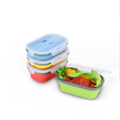 China Bento Boxes Reusable Microwave Folding Portable Collapsible Silicone Lunch Bowl Leak Proof Storage Container Microwavable With Fork for sale