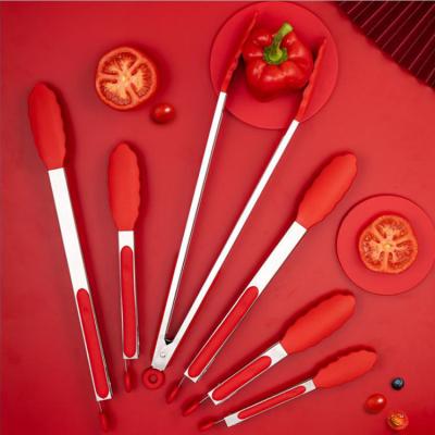 China Viable Wholesale Silicone BBQ Tongs Non-slip Silicone Stainless Steel Silicone Cooking Tong Locking Food Tongs for sale