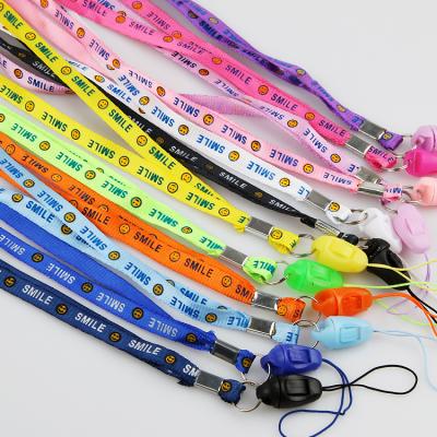 China 2021 promotional custom smile printed neck polyester lanyard smile satin polyester neck lanyard key chain roll blanks flat material for sale