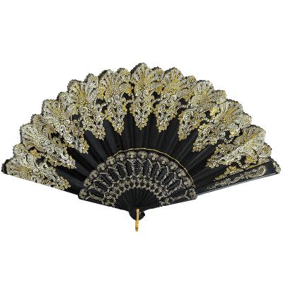 China Europe China Folk Art Europe Spanish Pattern Customize PP Plastic Acrylic Hand Fan Opens Print Tan For Business Gift for sale