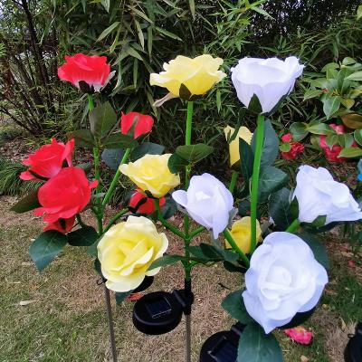 China Garden Garden Lights Outdoor Artificial Rose Garden Stake Solar Led Flower Lights Led 5 Head Solar Rose Flower Light Waterproof for sale