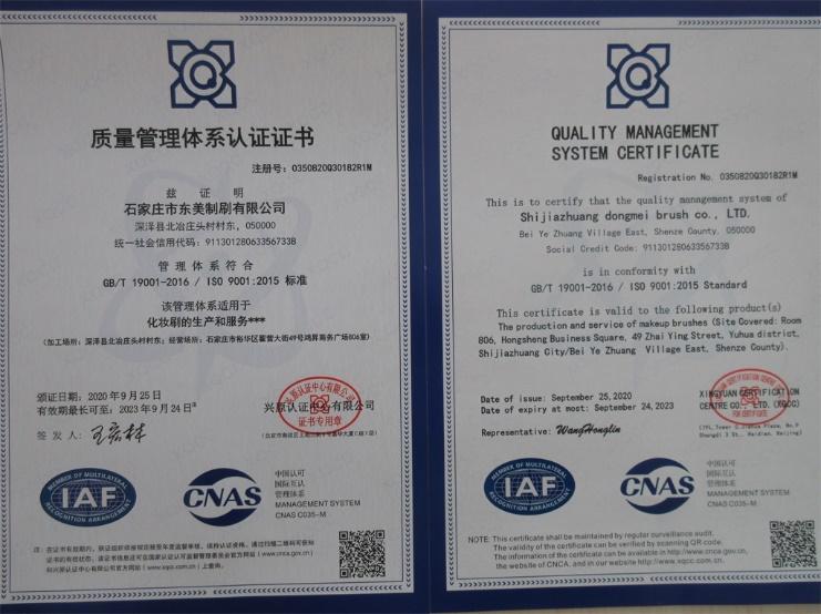 ISO9001 - Shijiazhuang Dongmei Brush Co., Ltd.