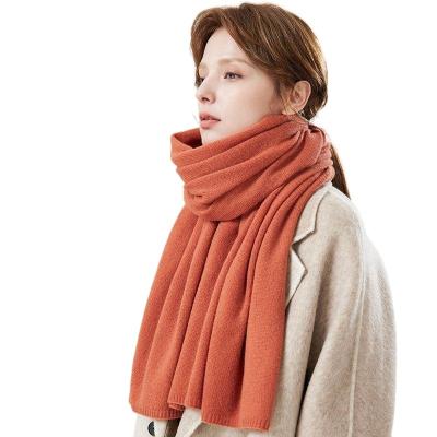 China Long New Design Plain 100% Wool Scarf Women Knit Soft Wool Spring And Winter Thick Warm Shawl for sale