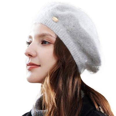 China 100% Cashmere Knitted Beret Hat Luxury Women Camel Soft Solid Warm Hat Fashion Winter Hat Wholesale for sale