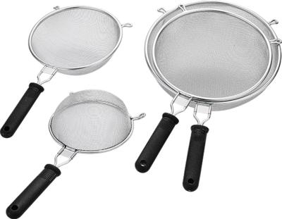 China Factory direct food-safe kitchenware viable stainless steel fine mesh sieve with plastic handle for sale