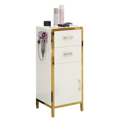 China Heavty-duty Barber Tools And Equipment Gold Professional Barber Shop Trolley Beauty Cabinet for sale