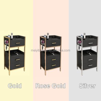 China Modern Luxury And Elegant SPA Beauty Trolley Barber Furniture Gold Metal Hair Salon Trolley for sale