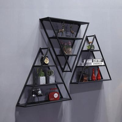 China Modern Black Floating Shelves Metal Display Rack Salon Beauty Furniture Triangle Wall Mounted Shelf for sale