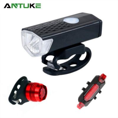 China Hot Usb Rechargeable ABS Plastic Front Led Bicycle Light Set With Tail Light For Sale for sale