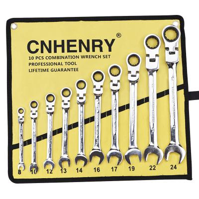 China 10pcs CRV High Quality Flexible Ratchet Wrench Repair Set Handle Universal Tools Pull Out Wrench Set Car Repair Tool for sale