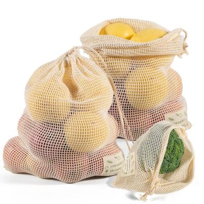 China Other Large Grid With Printing Label Reusable Shopping Bag Fruit Vegetable Storage Net Bag Cotton Mesh To Produce Bags For Grocery for sale