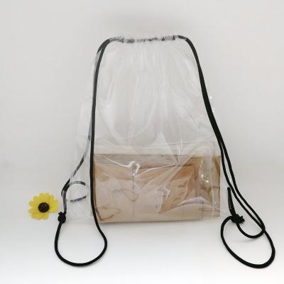 China Custom Recyclable Lightweight Plastic Transparent PVC Drawstring Suction String Bag Waterproof Backpack for sale