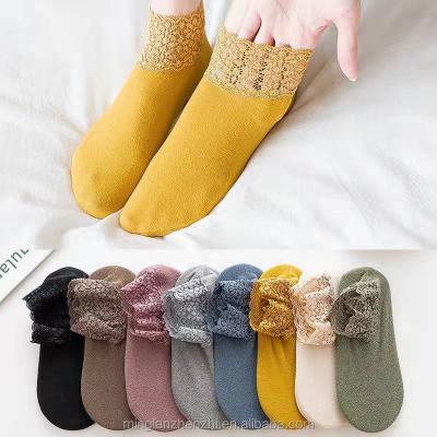 China QUICK DRY in stock breathable cotton knitted tube women lace up boat socks solid color ankle socks for sale