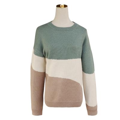 China Women's Breathable Crewneck Sweatshirts Color Block Sweater Long Sleeve Loose Casual Tops for sale