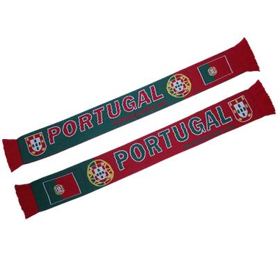 China Jacquard Fabric JCX Factory Direct Double Knitted Jacquard Scarf Portugal Specifications For Fans Soccer Scarf for sale