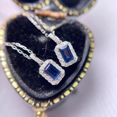 China CLASSIC 925 Sterling Silver Chain Gemstone Pendant set with 5A CZ stone in 18inch 20inch Princess Cut Blue Sapphire Necklace for sale